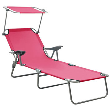 vidaXL Folding Sun Lounger Sunbed Pool Lounge Chair with Canopy Steel Pink