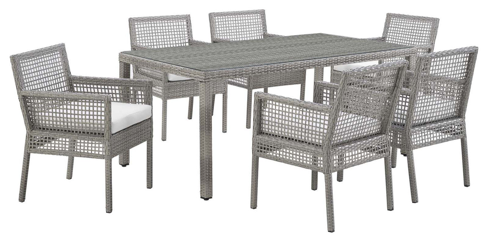 Modway Aura Tavolino Da Esterno In Rattan Grigio E Vetro - 45x40x44 Cm - Mobile Da Giardino E Terrazzo