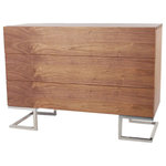 Pangea Home - Hunter Dresser, Walnut - Ultra modern and simple dresser with 3 drawers, soft-close hinges, and high polished metal legs. Minor assembly required.