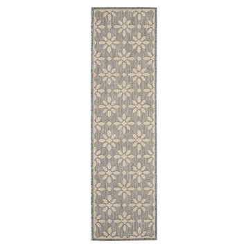 Nourison Palamos French Country Floral Grey 2'2" x 7'6" Indoor Outdoor Area Rug