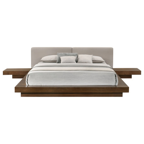 Modrest Tokyo Contemporary Platform Bed, Walnut and Gray, Queen