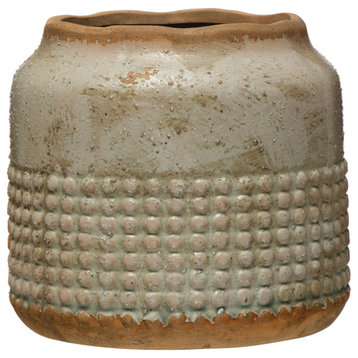 Terracotta Hobnail Planter with Organically Shaped Edge, Distressed Gray