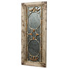 Antique Wood Framed Wall Mirror With Metal Accents, Silver
