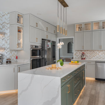Kitchen Remodeling in Ashburn with Waterfall Island Countertop