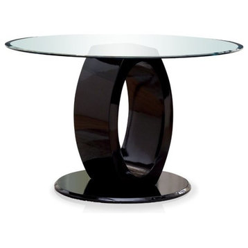 Furniture of America Glass Top Round Wood Dining Table in Black