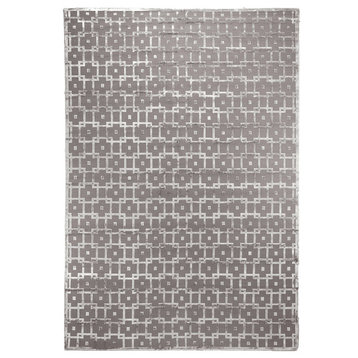 Metro Velvet Hand-Knotted Wool and Viscose Silver Area Rug, 10'x14'
