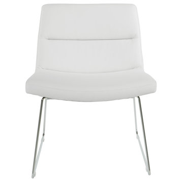 Thompson Chair, White Faux Leather With Chrome Sled Base