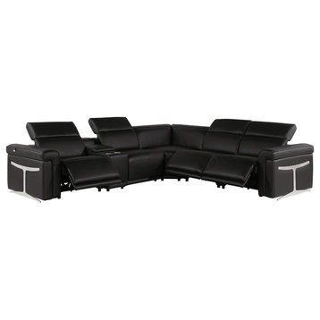 Giovanni 6-Piece 3-Power Reclining Italian Leather Sectional, Black