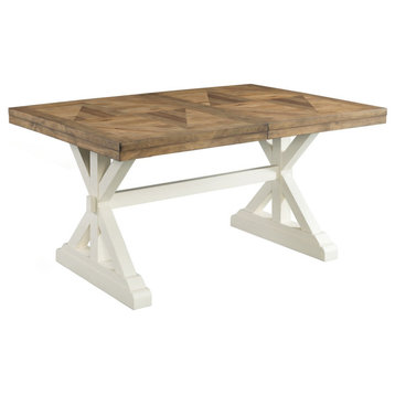 Rectangular Dining Table, Trestle Base With Geometric Patterned Top, Two Tone