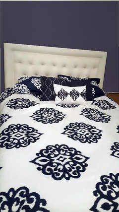 Match curtains to headboard ivory or Duvet which has white