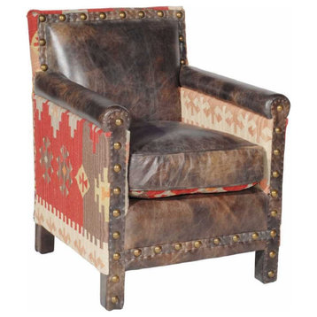 Brown Leather Kilim Chair, Andrew Martin Marlborough