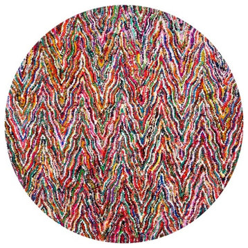 Contemporary Area Rug, Zigzag Stipes Pattern With Rainbow Color Tones, 8' Round