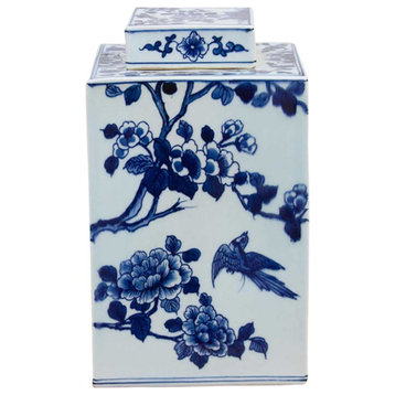 Blue and White Porcelain Floral Tea Caddy