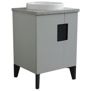 25" Single Sink Vanity, Light Gray Finish With Gray Granite And Round Sink