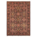 Bareens Designer Rugs - Kashan Pak Persian Edelmira Black/Red Wool Rug - 6'1'' x 9'4'' - Designed with mesmerizing intricacy and gorgeous color palette, this hand-knotted masterpiece demonstrates the beauty and electrifying thrill of Pak Persian art. These meticulously hand-knotted Pak-Persian rug is made with pure wool and features breathtaking traditional, transitional, and tribal designs in bold luxurious color pallets. Known for their intricate designs these rugs are a reproduction of Persian rugs, made in Pakistan with unique Mughal designs. Made by master weavers using the same Persian texture, design and dying technique, we wanted to produce the most significant manifestation of Persian art, life, and culture. This rug is most famous for its exceptional quality, incredible designs, patterns, and vibrant rich color. Pak-Persian rugs made with Persian weave with high knot counts, which enables the high intricacy and detail found in the patterns are also referred to as "State of art", each color adds a rich beautiful detail in the artwork of this rug. The design, color, and beautiful chromatic composition with a vibrant sheen with intricate designs, exude beauty, elegance, and quality make this rug a masterpiece of its own.