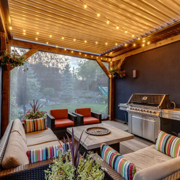 StruXure Adjustable Pergola on Cedar Frame with Phantom Motorized Screens