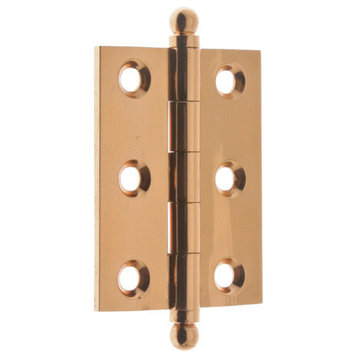 Genuine Solid Brass 2" x 1-1/2" Cabinet Hinges, Bright Copper, Pair
