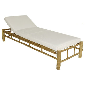 Bamboo Lounge Chair Adjustable Sun Lounger - Natural Color With White Mattress