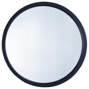 22" Round Wood Wall Mirror, Large, Black