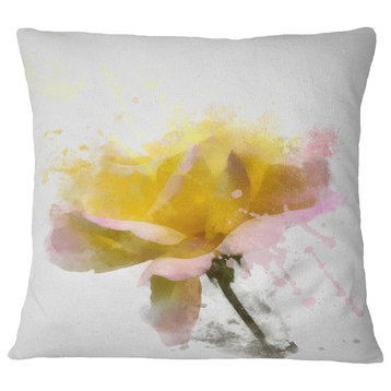 Yellow Rose With Green Stem Floral Throw Pillow, 16"x16"