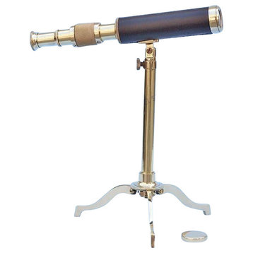Nautical Telescope on Stand, Brass and Leather
