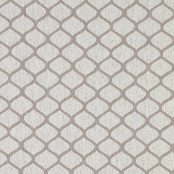 Grey and Off White Geometric Contemporary Oval Upholstery Fabric By The Yard