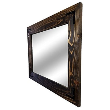 Shiplap Framed Mirror With Decorative Corner Brackets, Dark Walnut, 24"x30"