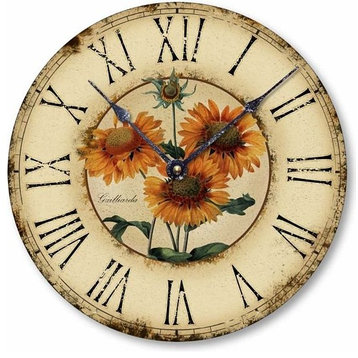 Vintage-Style French Sunflower Wall Clock, 12 Inch Diameter