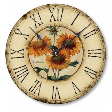 Square Wall Clock of Bees around a Sunflower Floral design Size 19cm by 19cm 