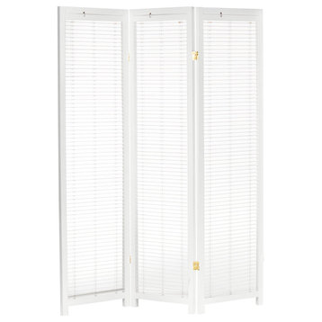 Classic Room Divider, White Pine Frame With Adjustable Shutter Screen, 3 Panels