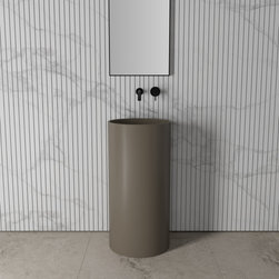 Alina Grigio Earth Cylinder Freestanding Stone Basin 400mm - Bathroom Sinks