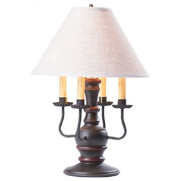 Handcrafted Wood Table Lamp Cedar Creek With Linen Shade, Sturbridge Black