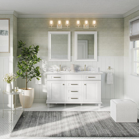 Joyce Bathroom Vanity, Double Sink, 54", White, Freestanding