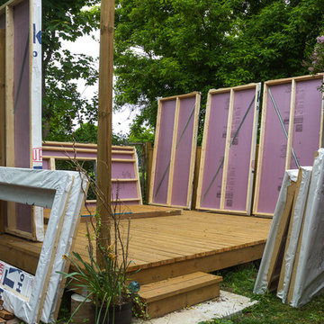 Modern Art Studio Natural 1x12 Pine Siding fully Insulated