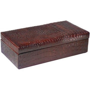 Box TRADITIONAL Lodge Alligator Hinged Lid Oxblood Red Resin