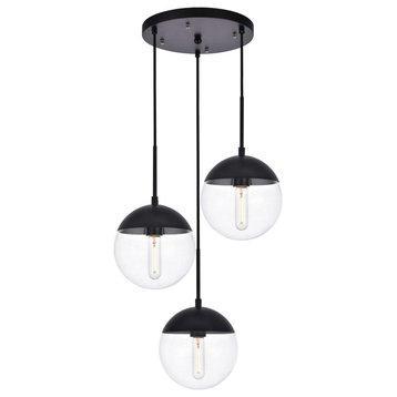 Eclipse 3 Light Pendant, Black And Clear