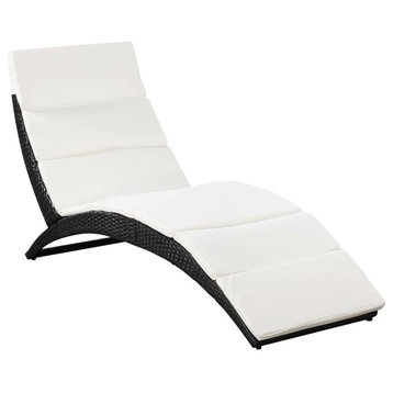 vidaXL Patio Lounge Chair Outdoor Chaise Lounge with Cushion Poly Rattan Black