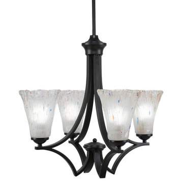 Zilo 4 Light Chandelier, Matte Black, 19.75x19.75x16, 5.5" Fluted Frosted Crysta