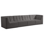 Meridian Furniture - Relax Velvet Upholstered 4-Piece Modular Sofa, Grey - Bolster a contemporary vibe in your living room with this Relax grey modular sofa. Soft grey velvet upholstery offers delicate comfort, making this sofa cozy for anyone who sits in it. Biscuit tufting gives this sofa texture and a modern style, adding extra comfort and elegance to your living space. It's modular design allows you to create infinite configurations, making it a versatile piece to add to your home. A latch underneath the sofa makes it easy to attach to other pieces.