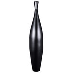 Villacera - Villacera Handcrafted 35" Tall Black Bamboo Vase Sustainable Bamboo - Accent any space with Villacera's whimsically modern Handcrafted 35 Tall Black Bottle Shape Bamboo Floor Vase, perfect as a stand-alone piece or filled with your favorite fillers, silk plants or artificial flowers. Standing 35-Inches tall, its classic bottle profile is interrupted by the soft texture of the natural spun bamboo, creating a charming and exotic statement in any living space.  Each Villacera Handmade Bamboo Vase is uniquely hand spun out of sustainable, lightweight bamboo, leaving minimal differences of each piece.  Bamboo is relatively lightweight, yet dense and therefore very durable, requiring little to no maintenance, providing your home and dining room with decor for years to come.