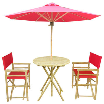 Bamboo 4-Piece Round Table Set, Red