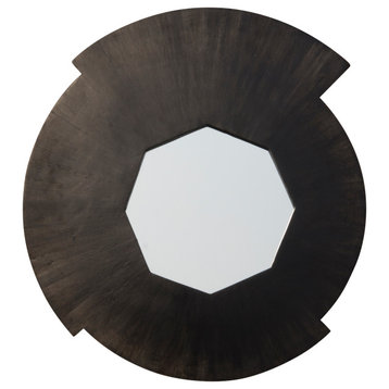 Wood, 23"D Round Mirror, Black