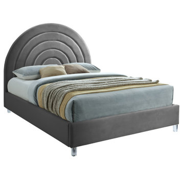 Rainbow Velvet Upholstered Bed, Grey, Queen