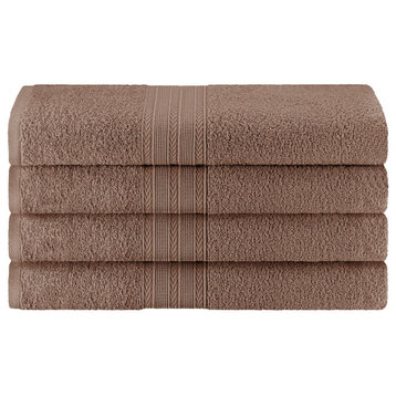 4 Piece Cotton Solid Quick Drying Bath Towel, Coffee
