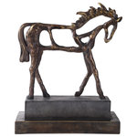 Uttermost - Titan Horse Sculpture - Heavily textured horse sculpture finished in a heavily antiqued bronze with dark brown glaze standing on a concrete inspired base.