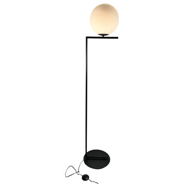 Mid Century 62 in. Black Floor Lamp with White Glass Globe