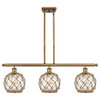 Farmhouse Rope 3-Light Island-Light, Brushed Brass, Clear Glass With Brown Rope