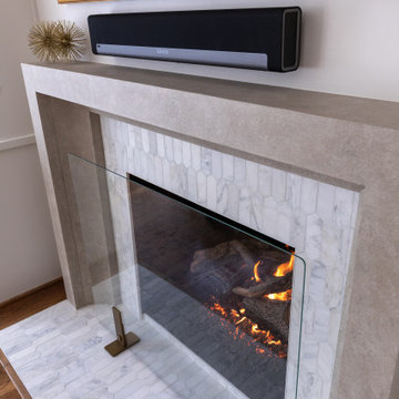 Raleigh NC Living Room Remodel — Marble Fireplace & Custom Built-Ins
