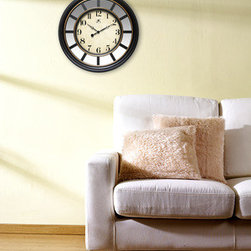 Copenhagen 22" Round, Black Frame w/ Copper Bezel, Mirror Accents, Glass Lens Cl - Wall Clocks