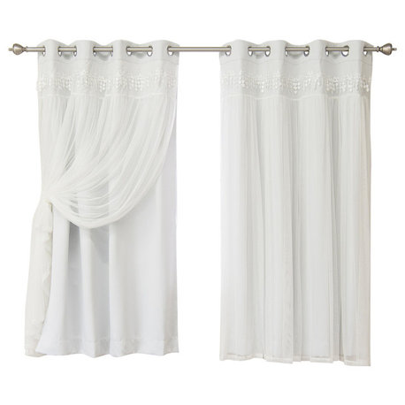 Lace Overlay Blackout Curtains, Vapor, 63"